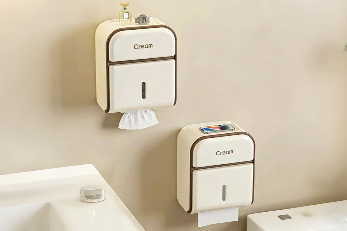 Wall Mount Toilet Paper Holder with Shelf 2-in-1 Tissue Dispenser for Bathroom