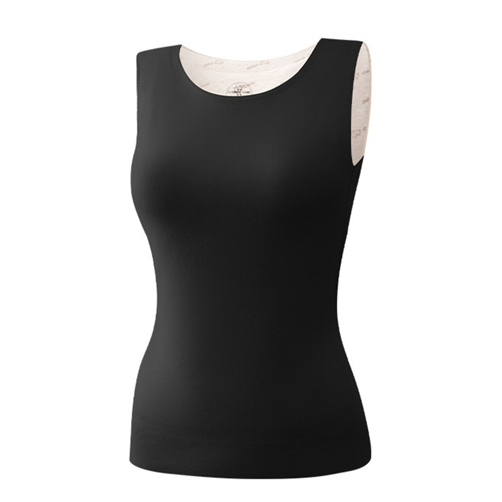 Thermal Underwear Round Neck Slim Fit Fall Winter Warm Baselayer Top for Women-Black