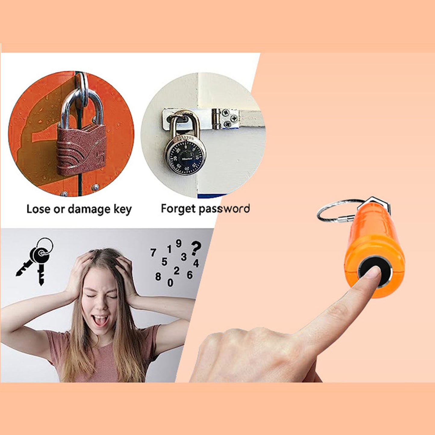 Rechargeable Fingerprint Padlock Water Resistant Anti Cut Keyless Mini Luggage Lock