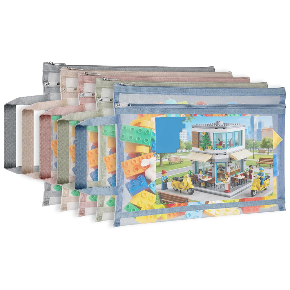 5 Pack Mesh Zipper Pouches A4 Storage Bags with Handle for Puzzles Blocks Toys