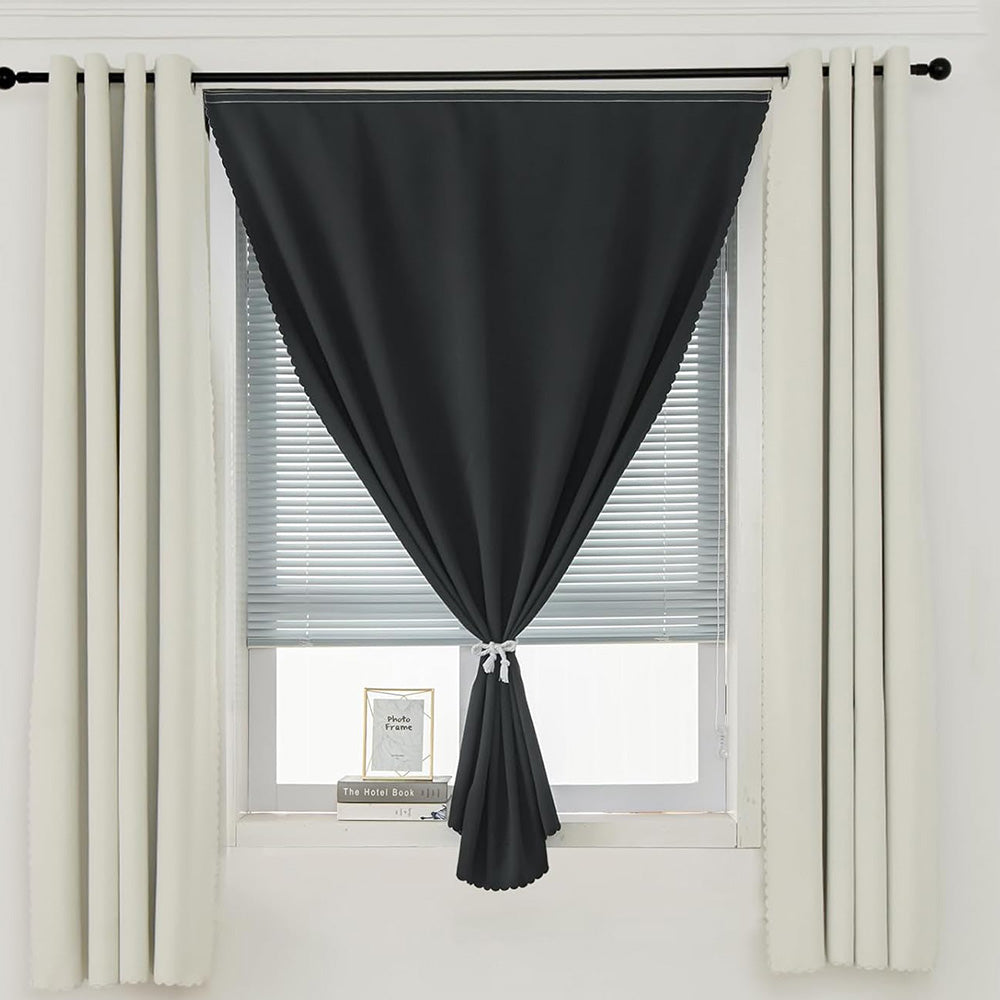 Blackout Curtains No Drill Adhesive Curtains for Bedroom Living Room Office-Black