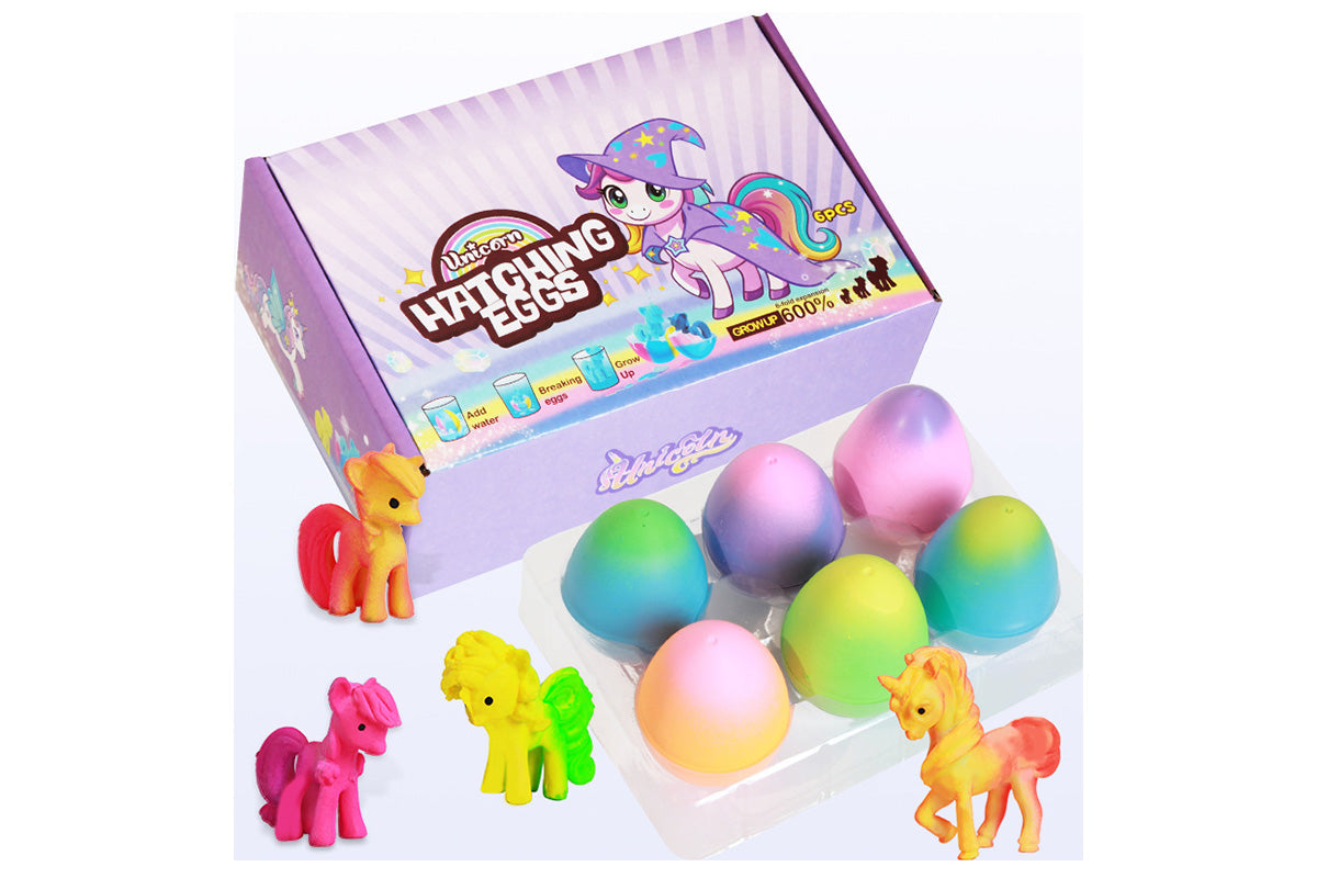 6Pcs Unicorn Hatching Rainbow Eggs Magic Growing Toy Set