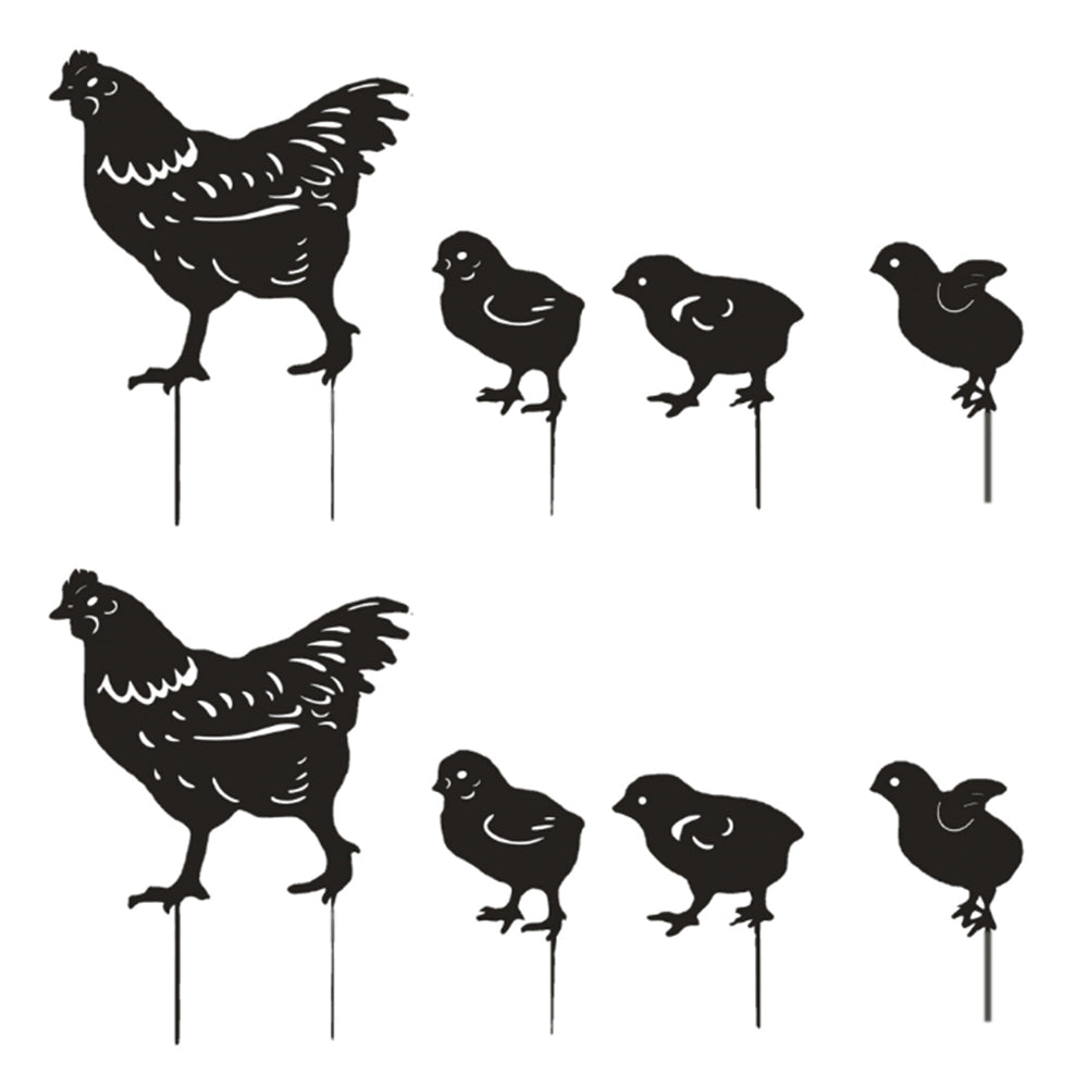 8Pcs Metal Hen and Chicks Silhouette Garden Stakes