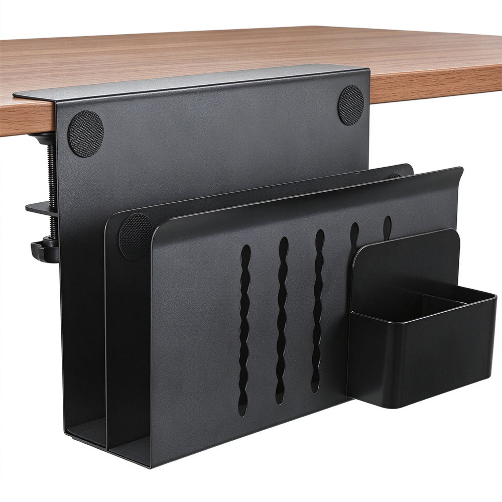 No Drill Dual Slot Carbon Steel Laptop Storage Stand with Pen Holder