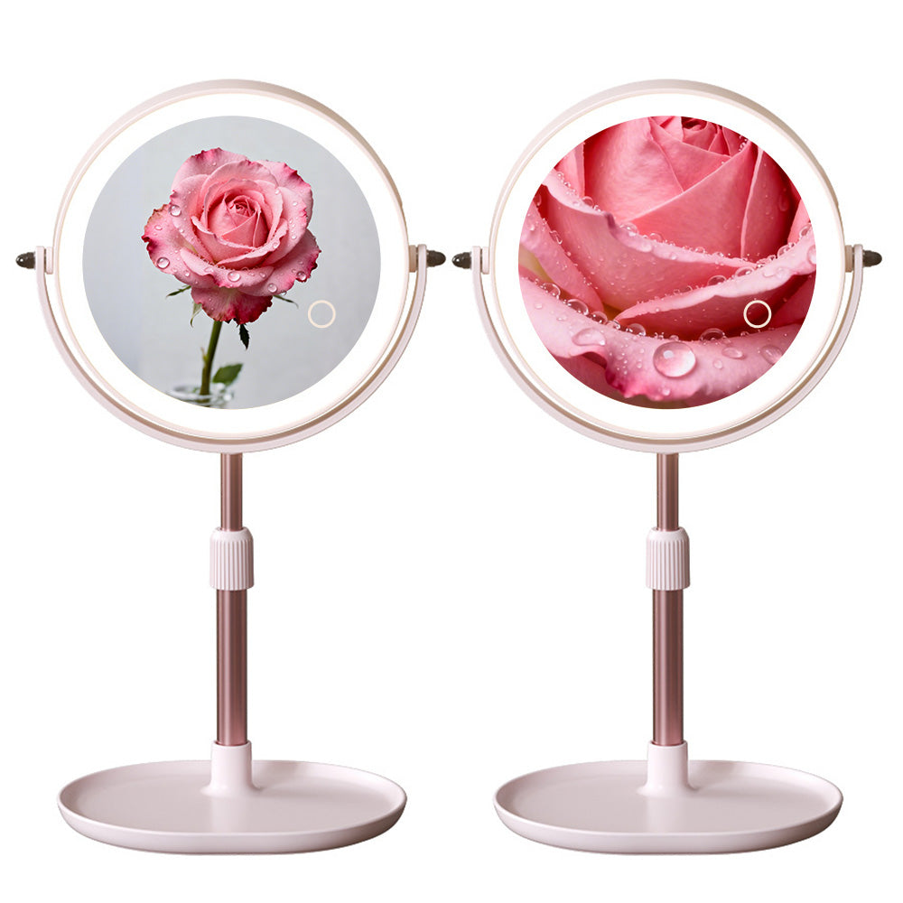 Adjustable Height Dual-Sided LED Makeup Mirror with 3 Color Lighting