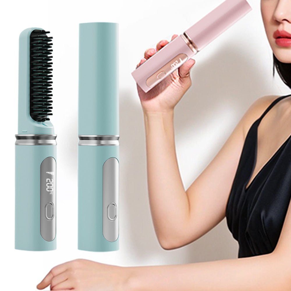 2-in-1 Wireless Hair Straightener Comb with Negative Ion for Home and Travel