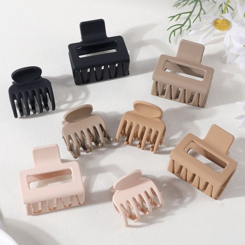 8 Piece Non-Slip Hair Claw Clips Set with Rectangular Design
