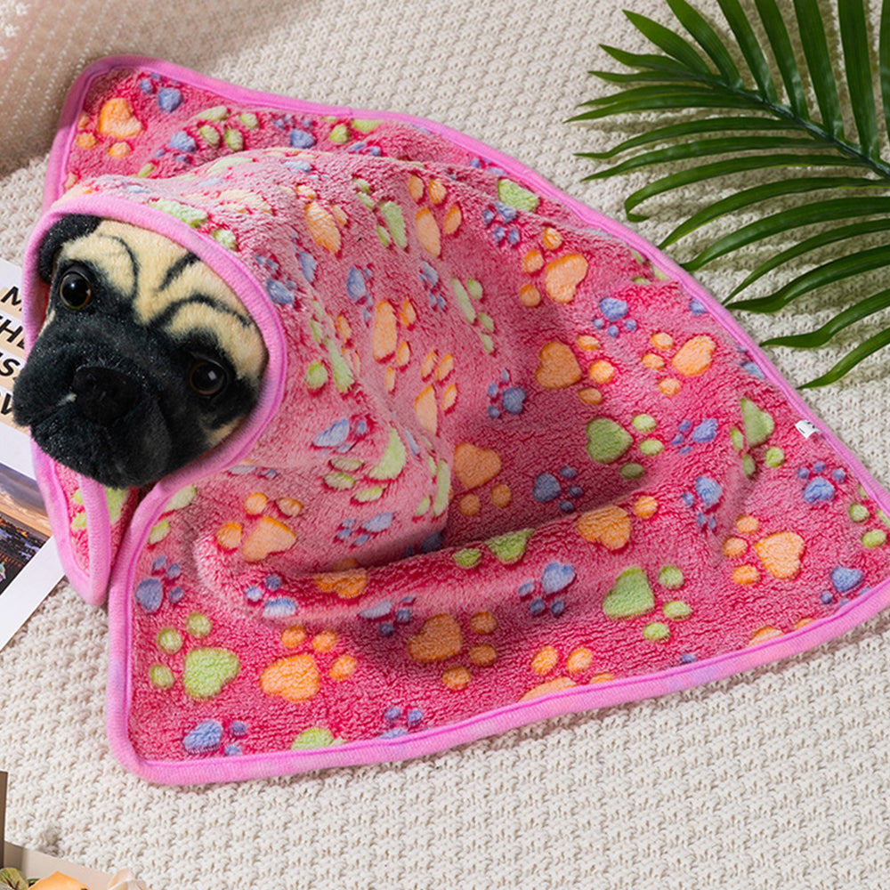Pet Mat Paw Print Cat Dog Puppy Fleece Soft Pet Blanket Bed Cushion-Pink