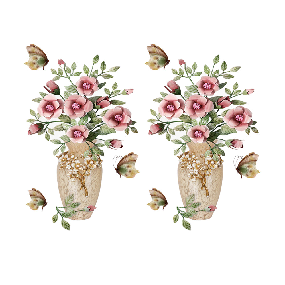 2Pcs Self-adhesive Potted Vase Butterfly Chinese Style Wall Sticker