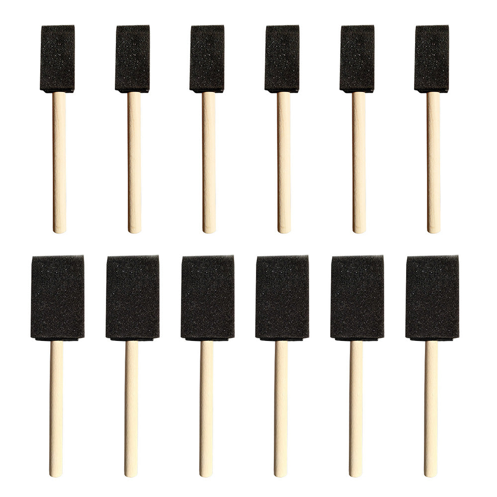 12 Pcs Foam Paint Brushes with Engineered Wood Handles for Furniture Crafts