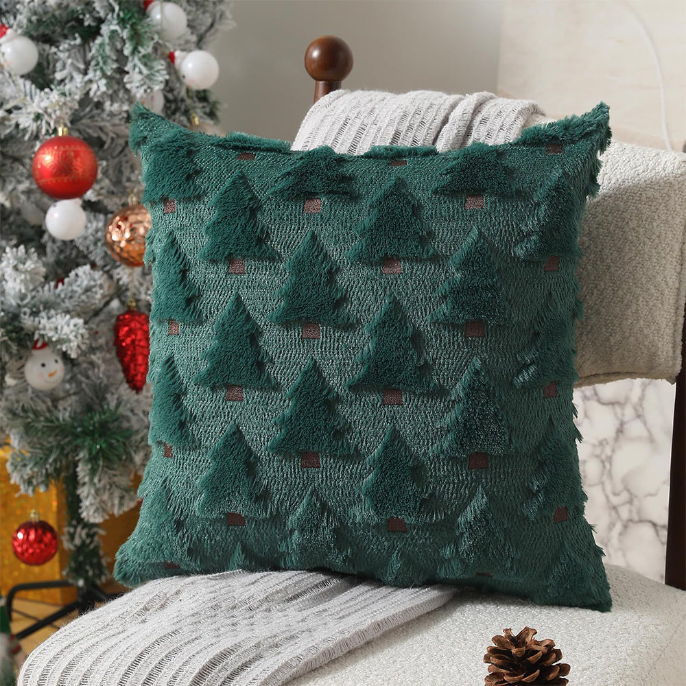 Christmas Pillow Covers 45x45cm Soft Plush Xmas Tree Throw Pillow Cases(No Insert)