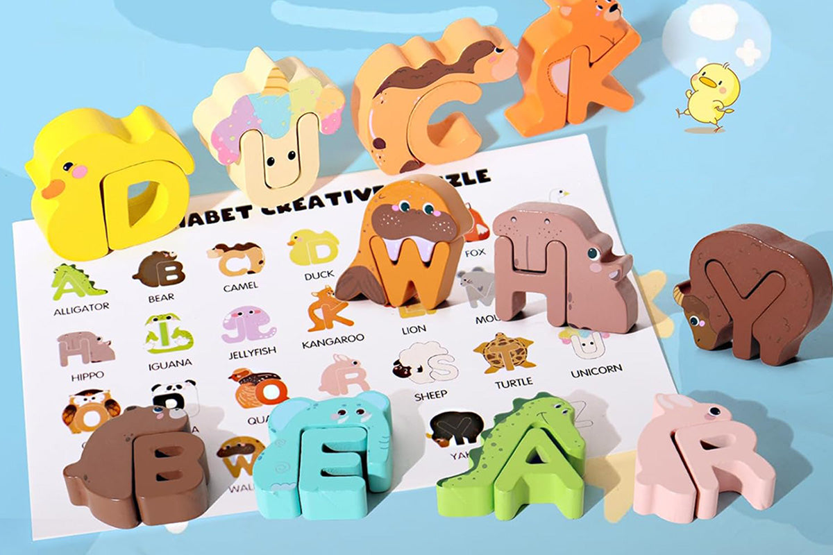 Wooden Alphabet Animal Puzzles Matching Game Educational Toys