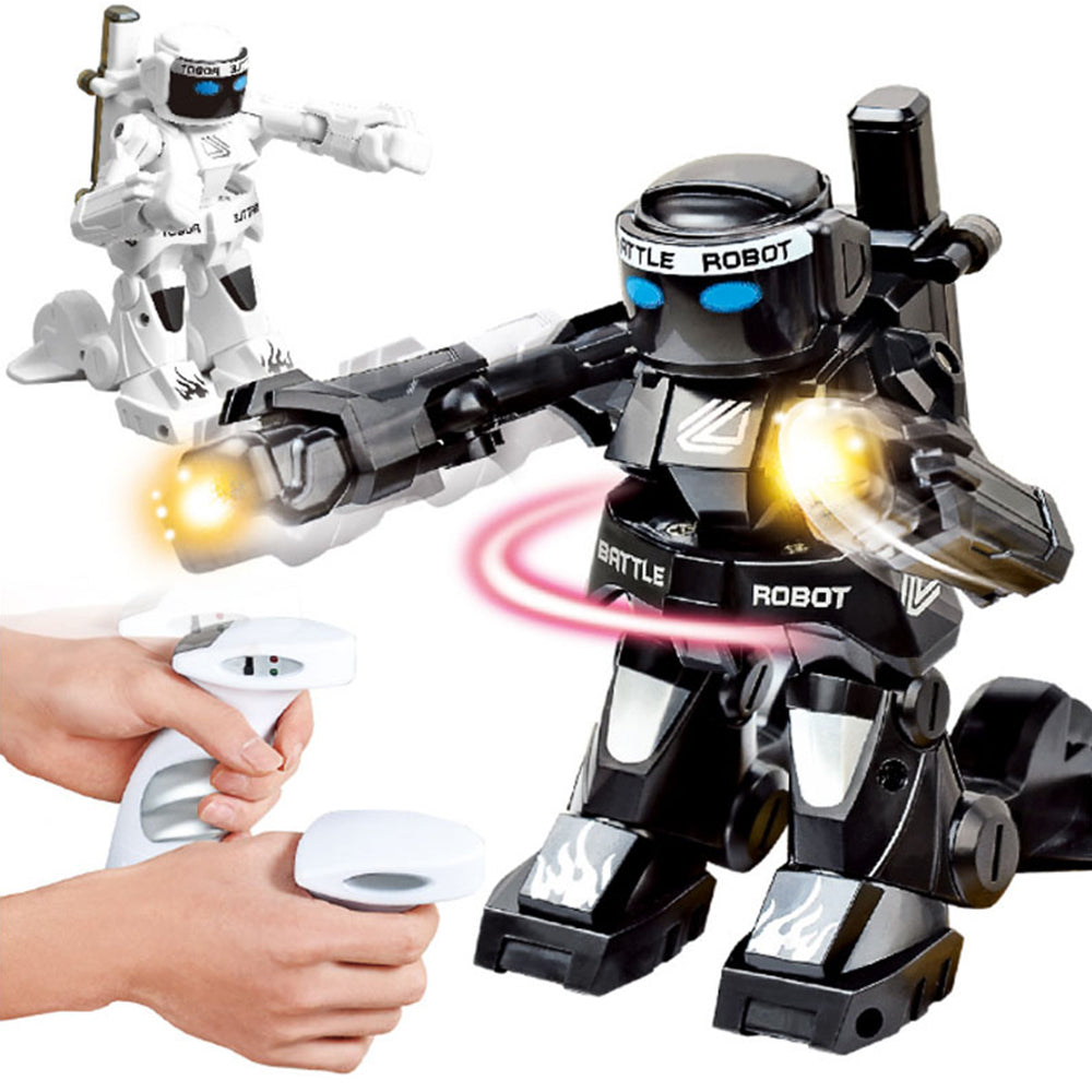 2Pcs 2.4G RC Battle Robots with Sound Effects and LED Lights-Black and White