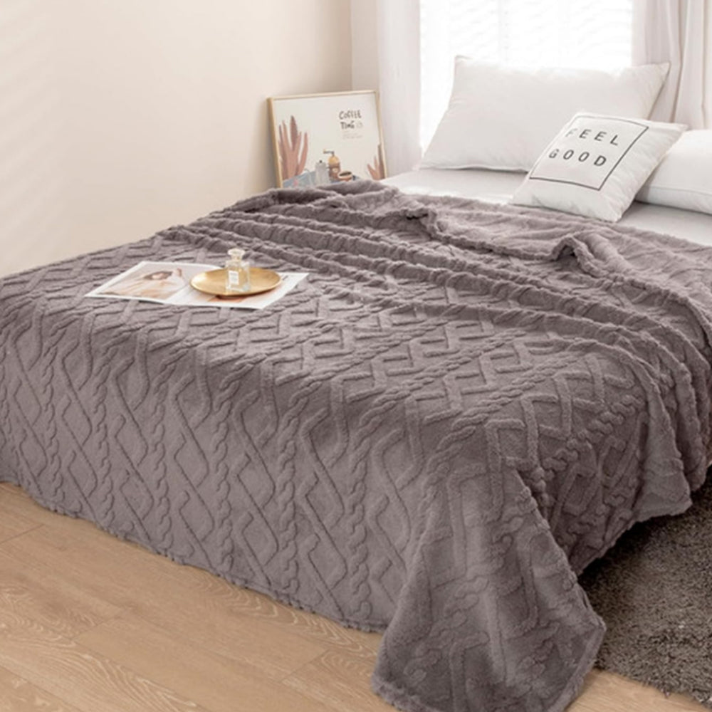 2Pcs Soft Warm Reversible Faux Long Plush Blanket