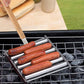 Stainless Steel Hot Dog Grill with Wooden Handle and 4 BBQ Skewers