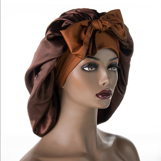 Women Satin Sleeping Cap Adjustable Wrap Hair Bonnet Elastic Headwear