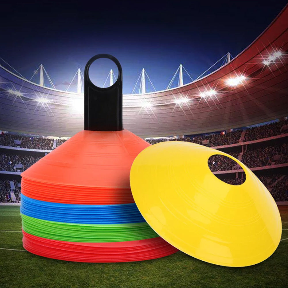 50pcs Soccer Cones With Portable Bags And Brackets Sports Training Discs Markers Cones