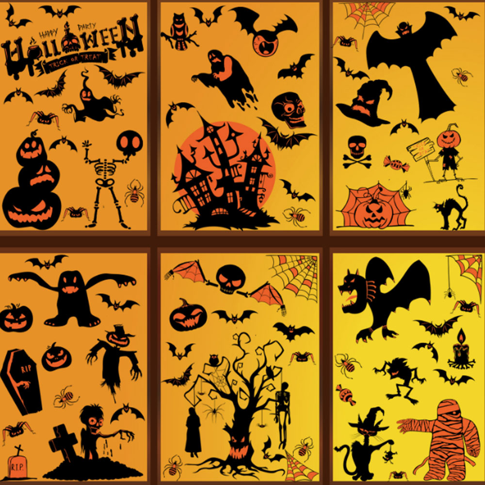 18 Sheets Halloween Window Sticker Window Static Cling Decal Bat Spider Decoration