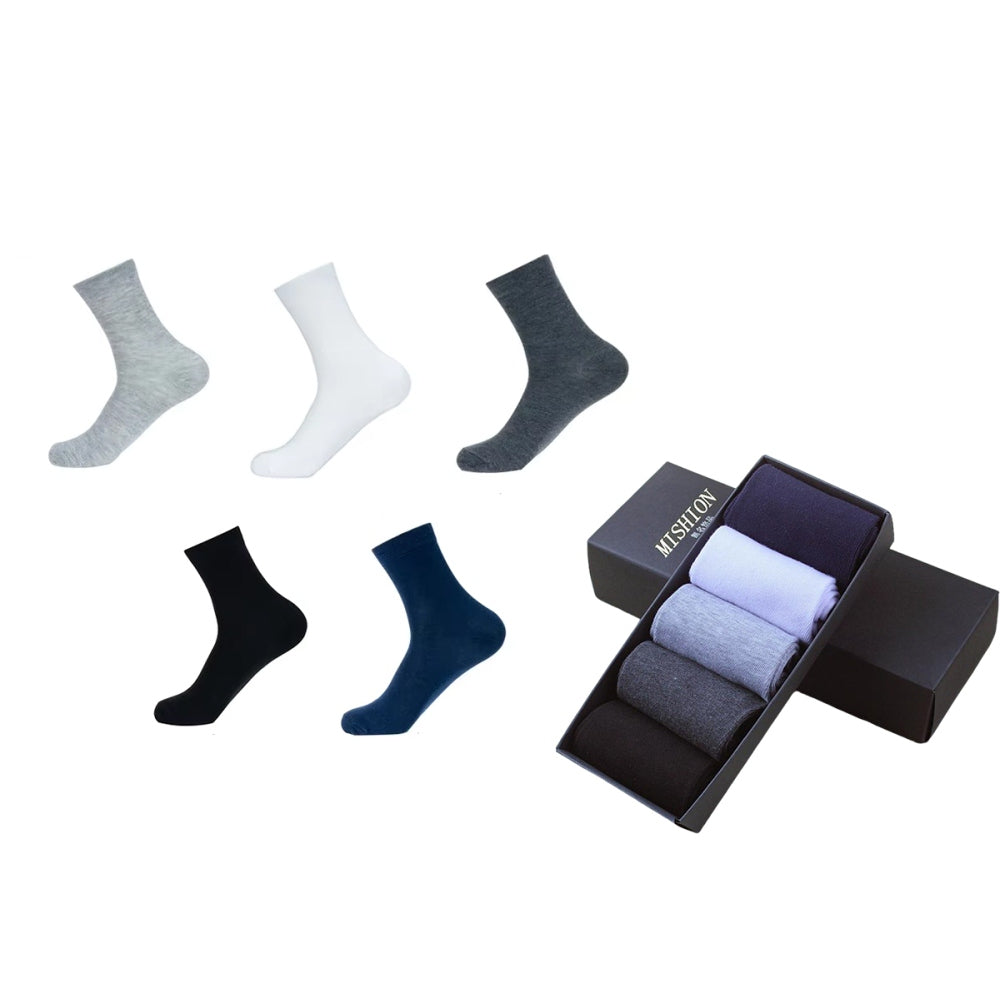 5 Pairs Mens Mid-Calf Socks Boxed Set