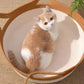 Handwoven Cat Basket Rope Cotton Pet Bed Round Boho Style Cat Bed with Teaser Ball