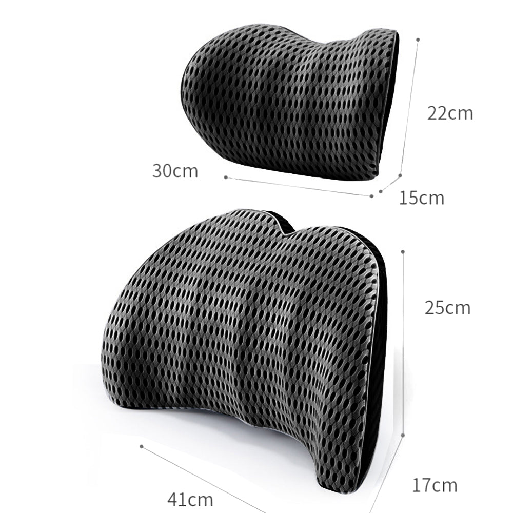 Set of Car Seat Memory Foam Lumbar Back Support and Neck Pillow