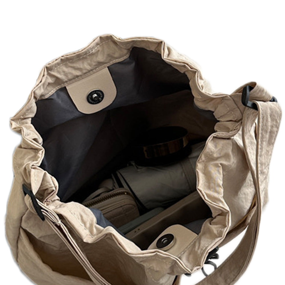 Nylon Crossbody Shoulder Tote Bag Large Capacity Drawstring Bucket Bag