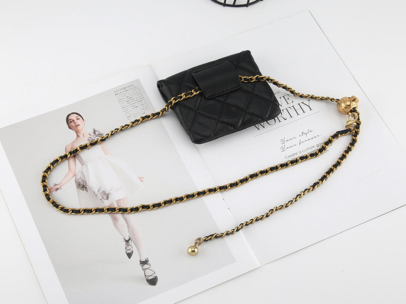 PU Leather Women Adjustable Metal Chain Belt Crossbody Waist Bag