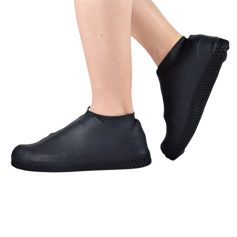 2 Pairs Waterproof Silicone Shoe Covers Protective Rubber Rain Overshoes-Black