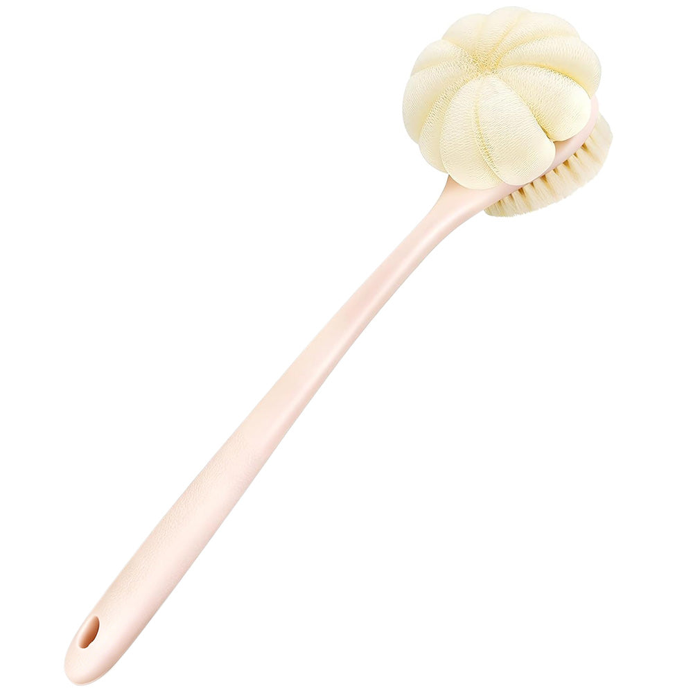 2 in 1 Double Sided Shower Brush with Loofah and Long Handle