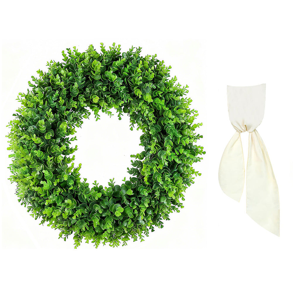 Foldable Artificial Eucalyptus Wreath with Scarf for Door and Wall Decor