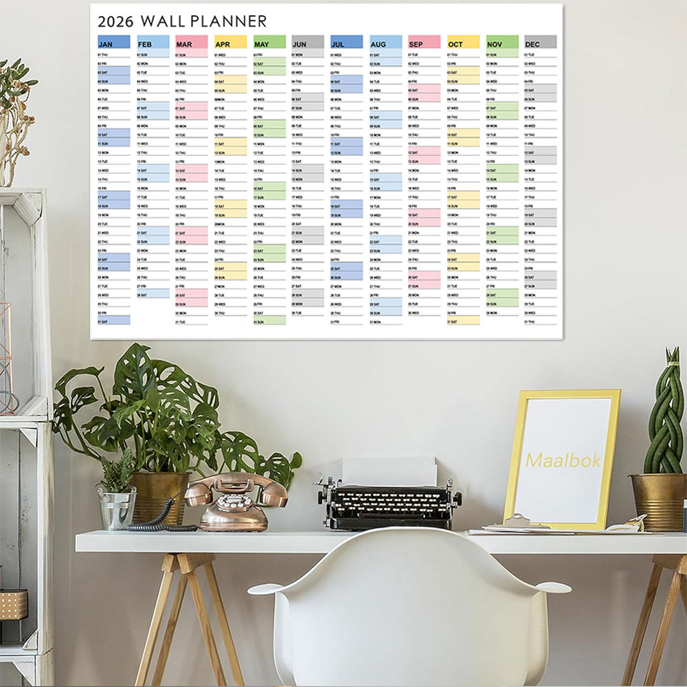 2026 Wall Calendar Planner with Annual Overview and Stickers