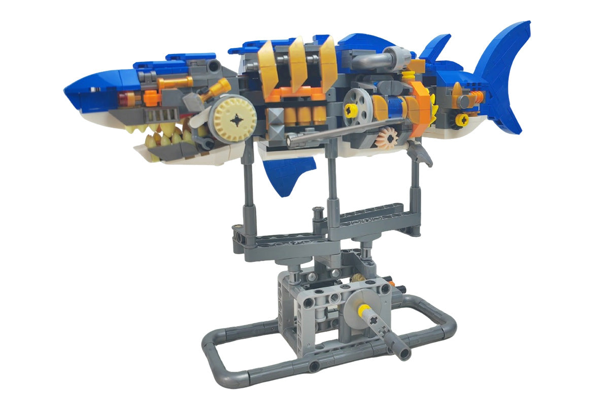 Mechanical Shark with Display Stand Sea Fish Building Block Toy for Home Decor
