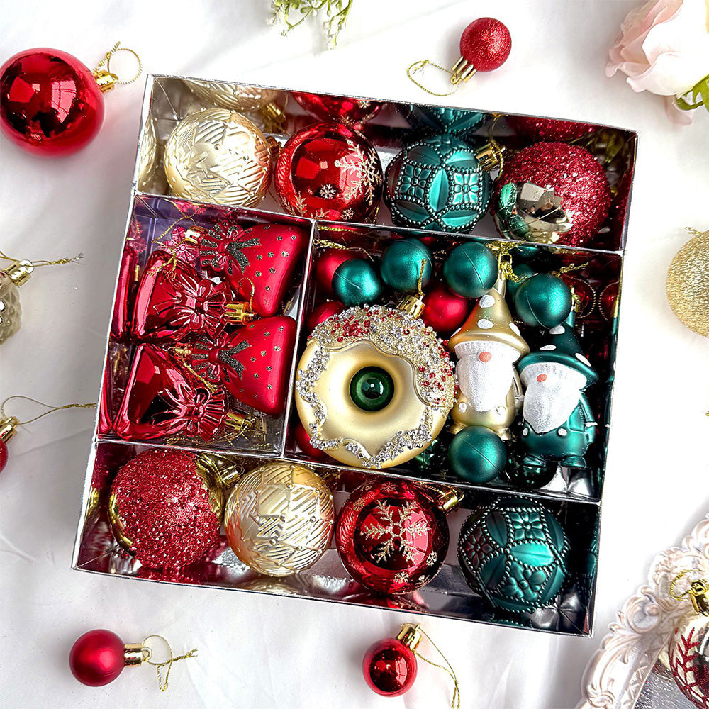 60 Piece Christmas Donut Santa Gnome Ball Hanging Ornament Set