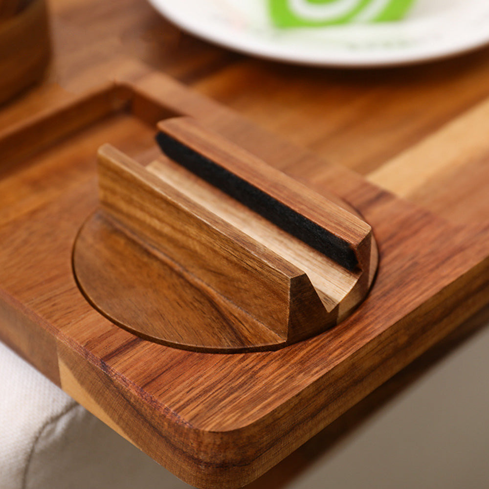 3-in-1 Wooden Sofa Arm Tray with Rotating Phone Holder and Cup Slot