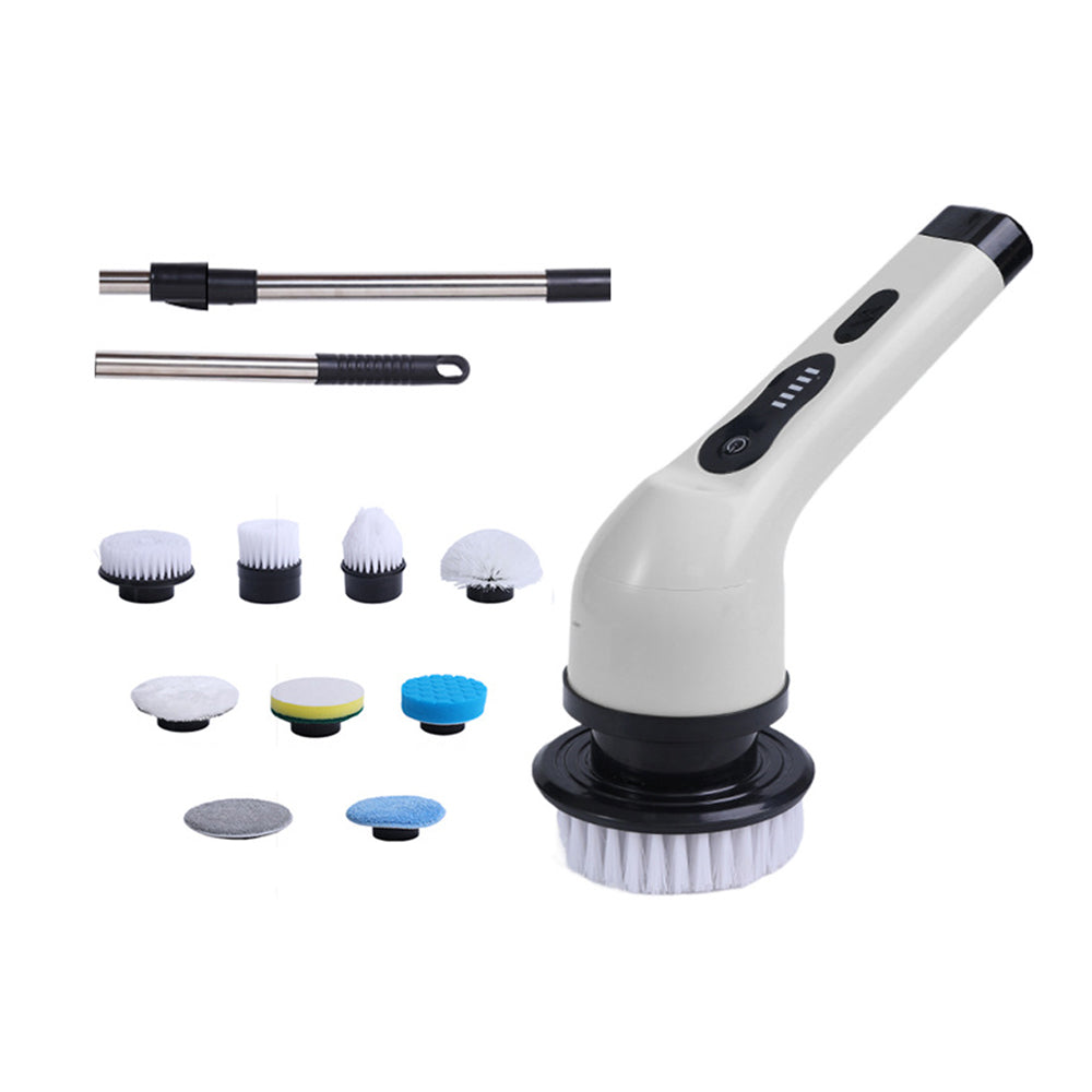 Electric Multifunctional Scrubber with 9 Replaceable Brush Heads and Adjustable Extension Handle