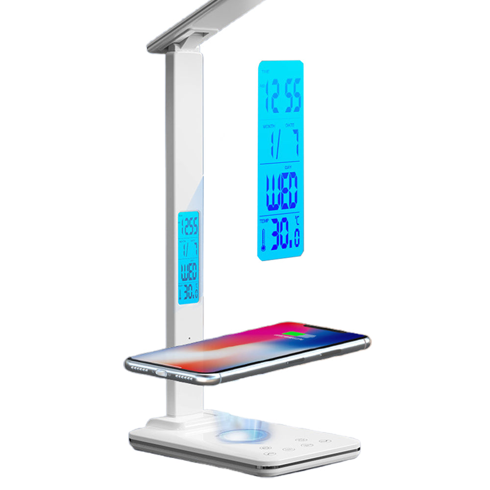 Foldable Desk Lamp with Wireless Charger USB Port and Digital Clock