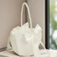 Wedding Flower Girl Basket with Pearl Handle Bowknot Satin Ribbon