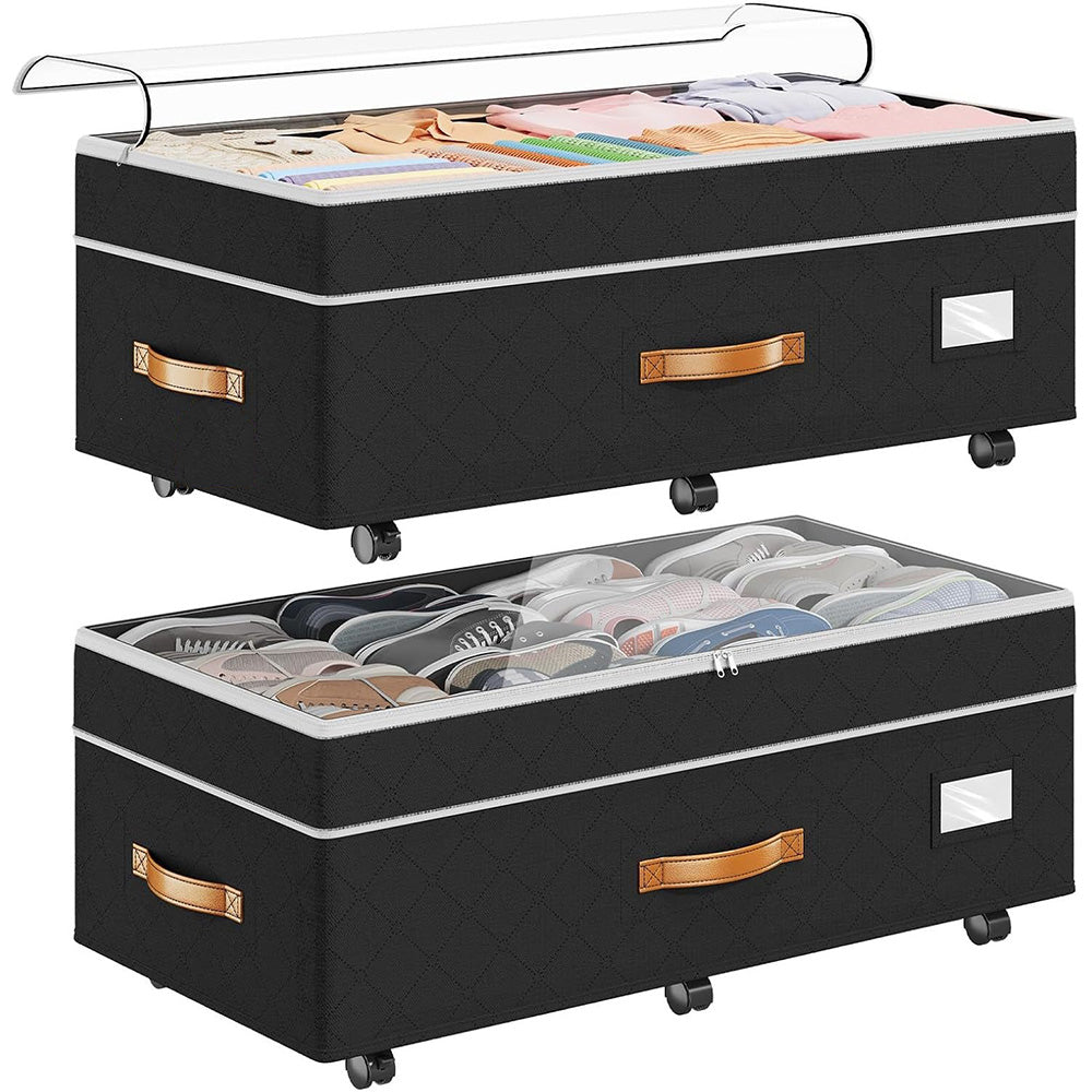 Large Capacity Under Bed Storage with Wheels Lid Handle Foldable Storage Bin for Clothes