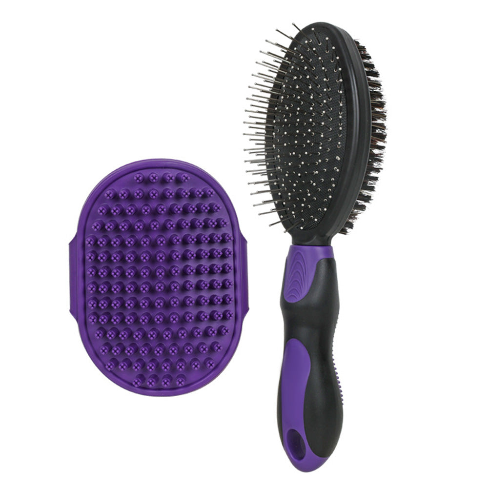 2 Pack Pet Grooming Brush Set Deshedding Double Sided Comb Massage Brush for Cats Dogs Horses
