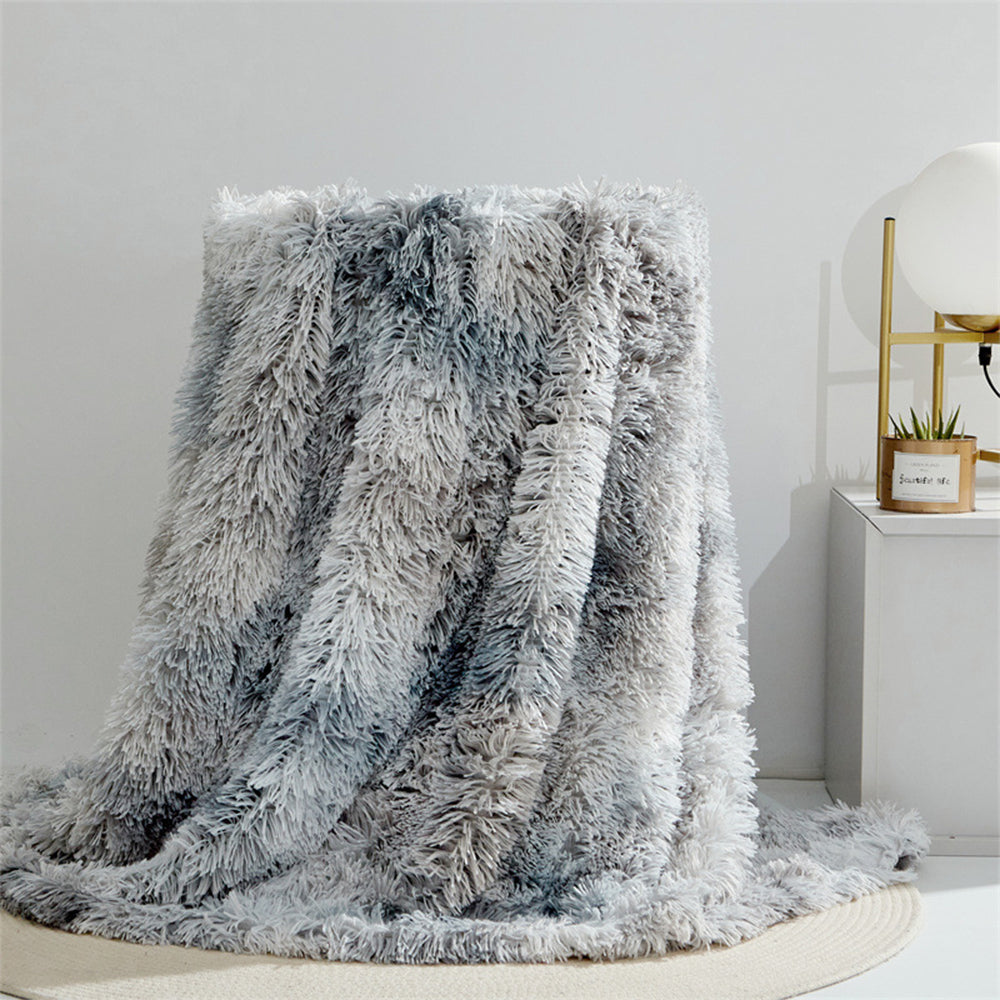 Soft Grey Long Pile Plush Blanket Faux Fur Warm Throw Shaggy Cover Rugs