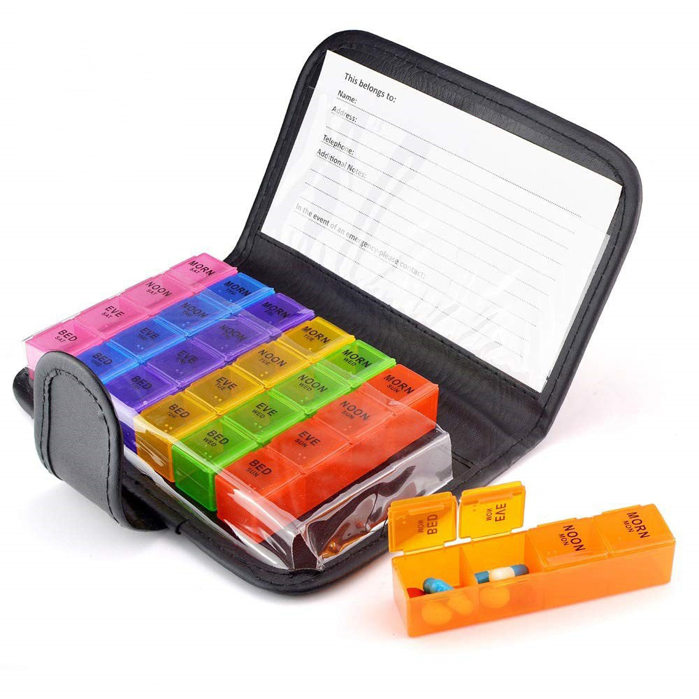 Weekly Pill Organizer Individual Medicine Containers for Vitamins Supplements