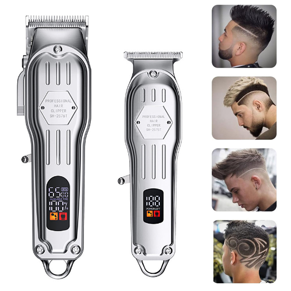 2Pcs LCD Display Cordless Hair Trimmers Set for Men