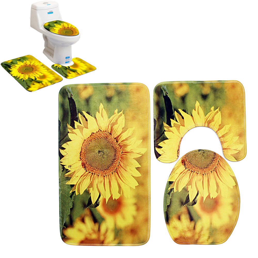 3Pcs Non-Slip Rug Bath Mat Bathroom Contour Toilet Seat Lid Cover Set