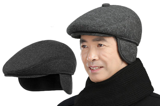 Men's Newsboy Cap with Ear Flaps Winter Warm Octagonal Hat Vintage Style Cap