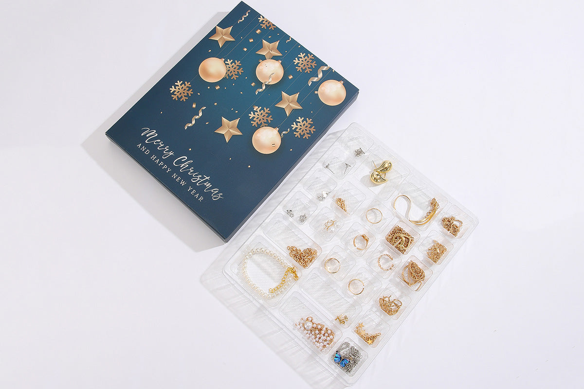 24PCS Christmas Jewelry Advent Calendar Bracelet Necklace Ring Earrings Set