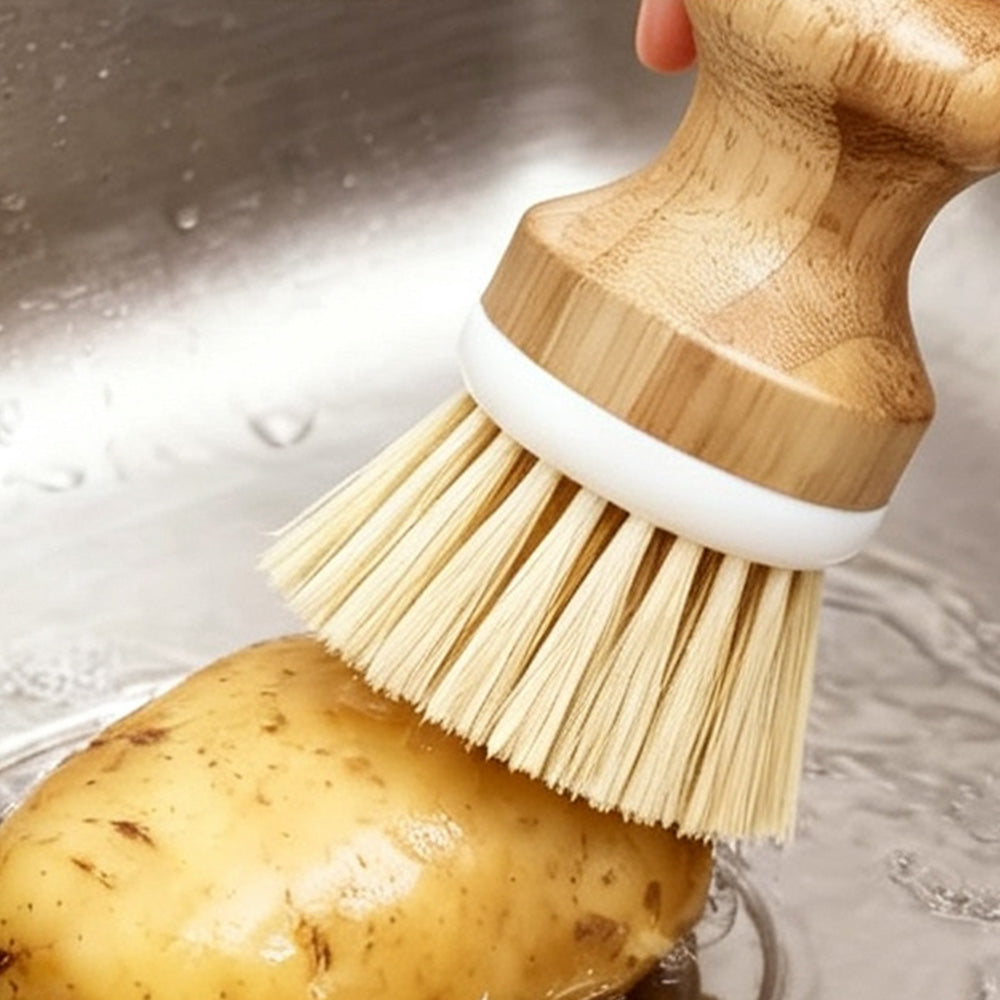 4 Piece Pot Cleaning Brush Set with Engineered Wood Handles for Cookware