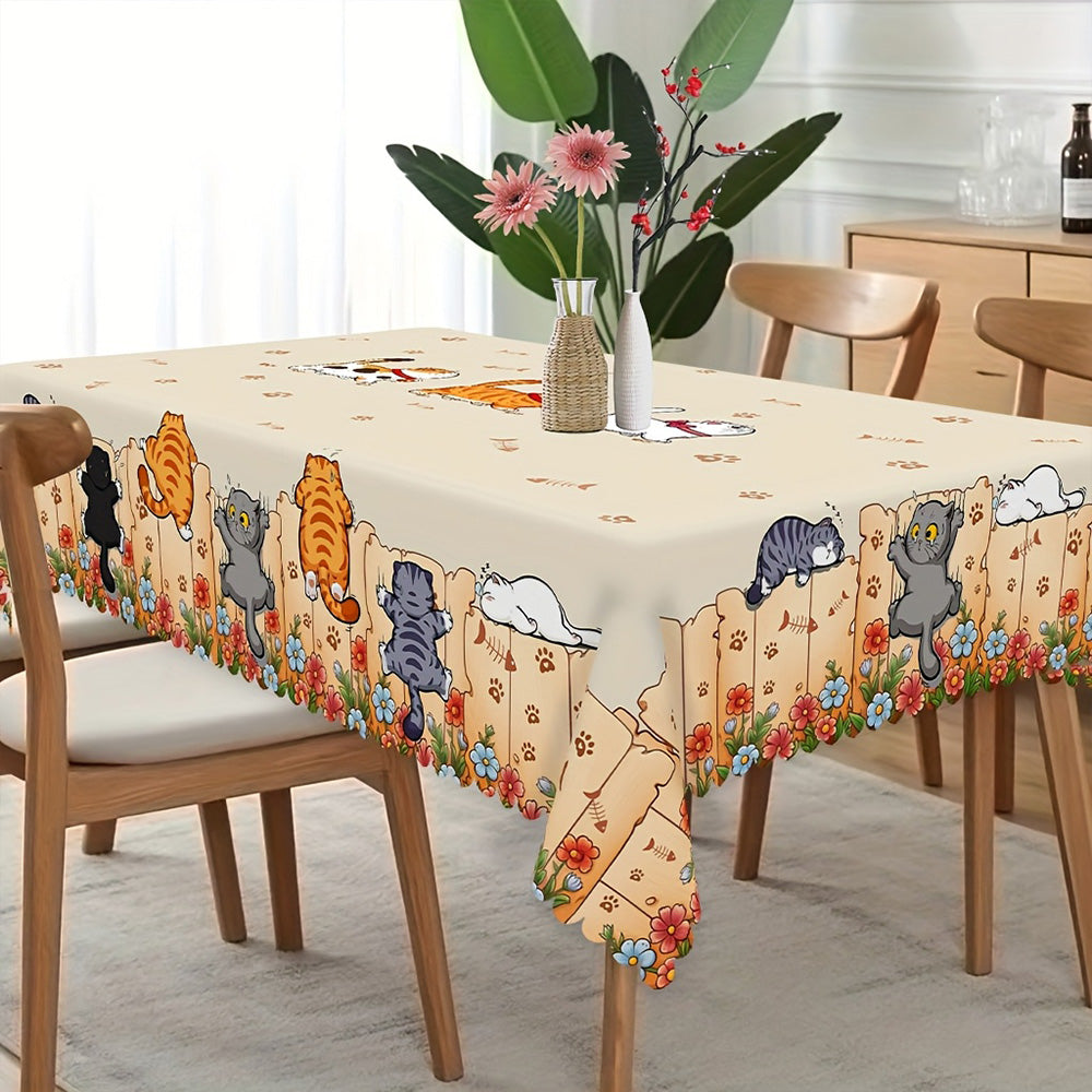 Cute Cat Tablecloth Dining Table Cover Polyester Tablecover