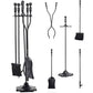5 Pieces Fireplace Tool Set Wrought Iron With Stand For Indoor And Outdoor Use