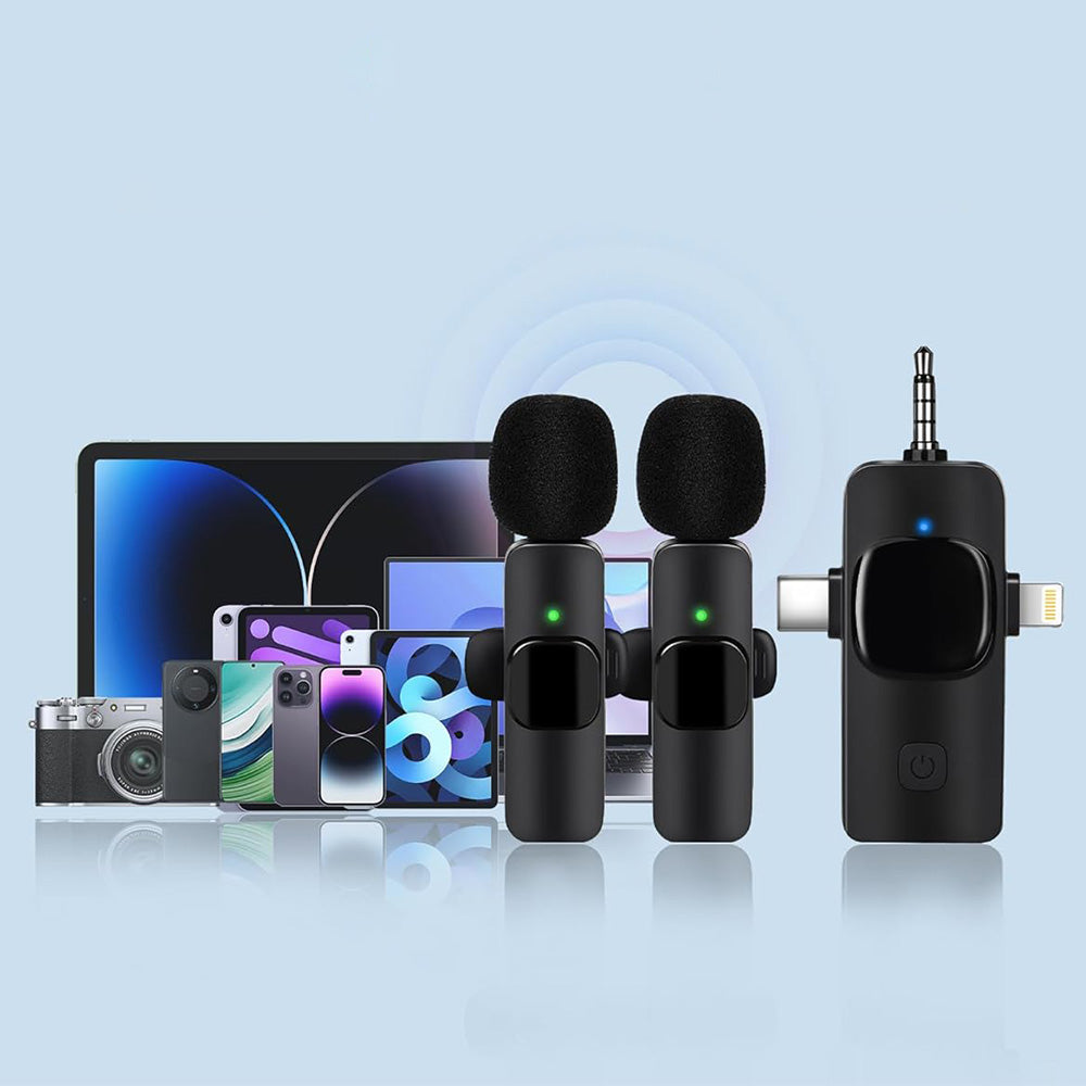 3 in1 Dual Wireless Microphone Lavalier Microphone for Android iPhone Camera Vlog Live