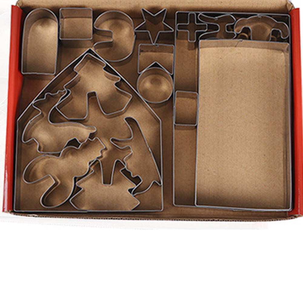 18PCS Stainless Steel 3D Christmas Cookie Cutter Set Gingerbread House Shapes